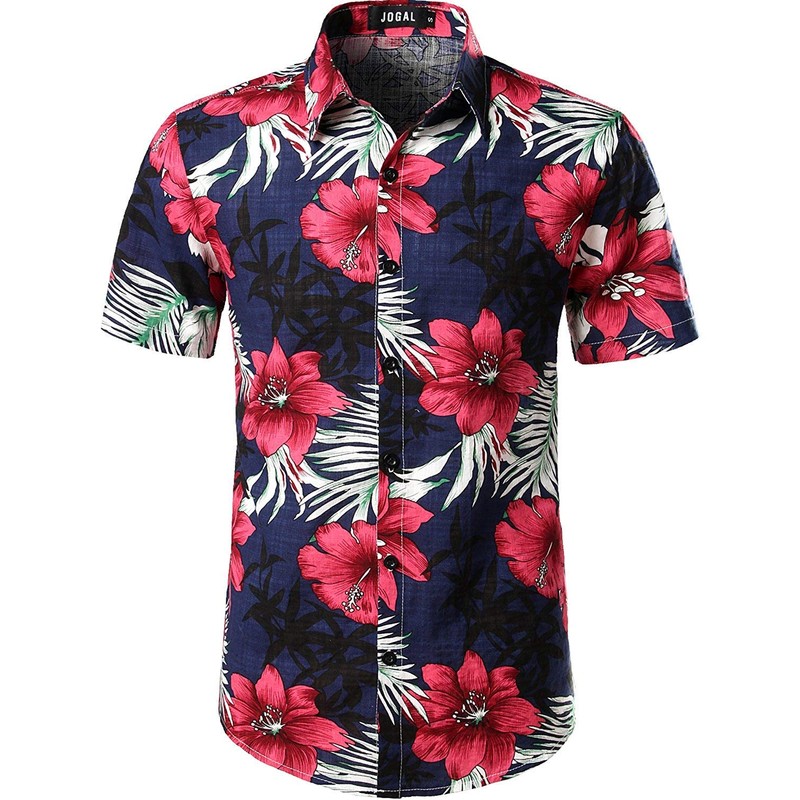 Jogal Men's Floral, Short-sleeves Cotton Hawaiian Shirt and Shorts Set