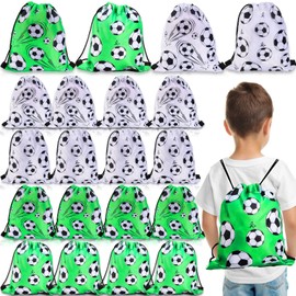 Diomelu 16Pcs Soccer Party Bags,Soccer Drawstring Bags,Portable Soccer Goodie Bags,Soccer Party Favors Snack Bags,Soccer Treat Bags for Gym Sports Travel Birthday Soccer Theme Party,12 x 10 Inch