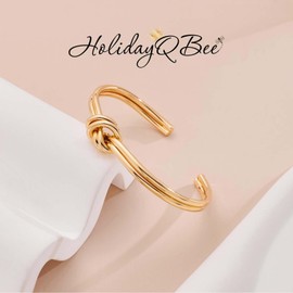 HolidayQbee Women's Bangle Gold Bracelet with Knot Design, Open Jewellery Bangle for Women, Colourfast & Allergy-Free, Elegant Gift for Birthday and Everyday Use