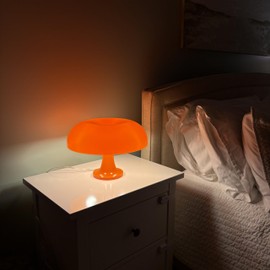 Akia Collection Orange Mushroom Lamp for Room Aesthetic | Retro Mid Century Modern Lighting | Cool Orange Lamp for Bedroom, Living Room, and Desk | Retro Decor and Mushroom Table Lamp