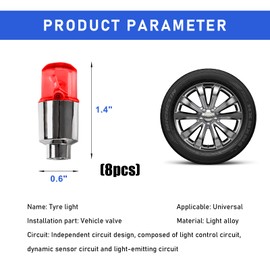 Dickno 8PCS LED Tire Valve Stem Cap Lights, Neon Spoke Flash Light Bulb Tire Valve Lights, Waterproof Car Tire Valve Lights, Cool Neon Spoke Flashing LED Light, Car Motorcycle Accessories (Red)