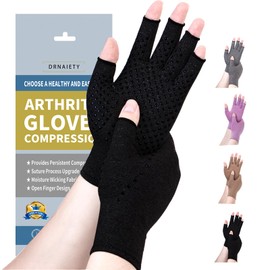 DRNAIETY Arthritis Compression Gloves- for Men & Women Hand Pain, Anti-Slip Fingerless Gloves for Typing Daily Work (XL, Black)