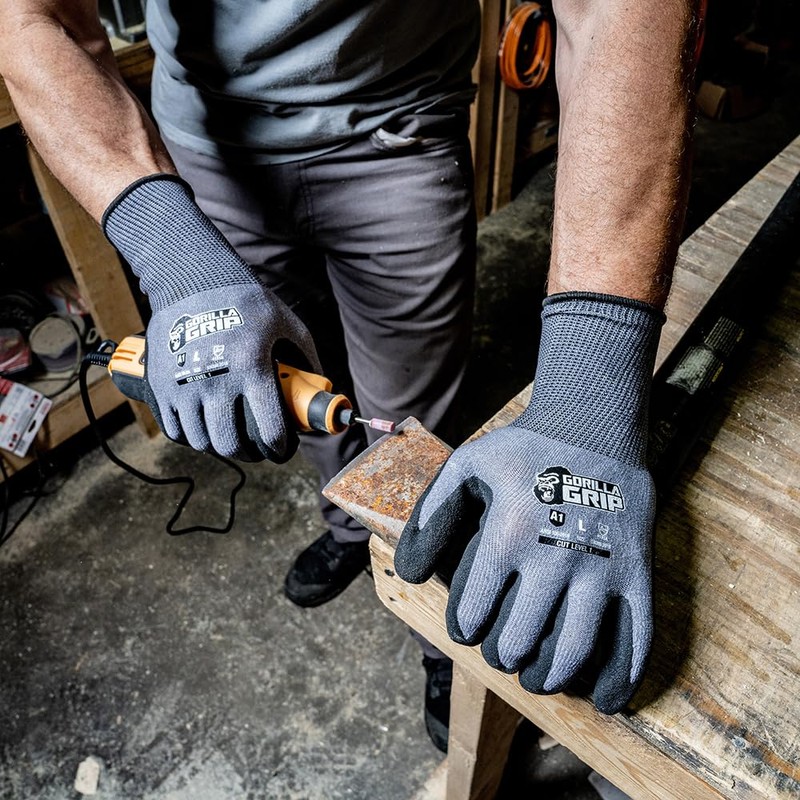 Gorilla Grip A1 Precision Grip, Cut Resistant Work Gloves, Nitrile
