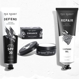 Mad Rabbit Tattoo Care Bundle Kit(3pc)-Repair Soothing Gel, Enhance Balm & Defend SPF 30- Full Coverage Tattoo Care Kit for New & Current Tattoos