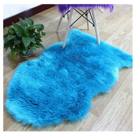 Hrlace Lambskin Sheepskin Rug, Faux Fur Rug, Longhair Soft Fluffy Chair Cushion, Imitation Wool Bed Rug, Sofa Mat for Chair, Sofa, Bedroom, Blue, 60 x 90 cm