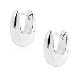 925 Sterling Silver Hoop Earrings for Women, Small Chunky Wide Thick Hoop Earring, Hypoallergenic Lightweight Oval Cartilage Huggie Earring Small Silver Water Drop Chunky Earrings for Women
