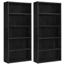 VASAGLE Set of 2 Bookshelves, 23.6 Inches Wide, 5-Tier Open Bookcases with Adjustable Storage Shelves, Floor Standing Units, Ebony Black ULBC165T56-2