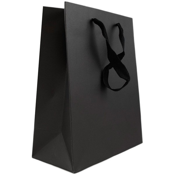 JAM Paper Heavy Duty Kraft Gift Bags - Medium - 8 x 10 x 4 - Black Matte Recycled - Sold Individually