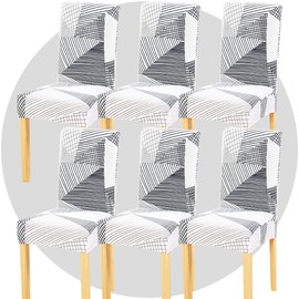 TOMMO Dining Room Chair Covers Set of 6, Stretch Removable Washable Spandex Dining Chair Slipcovers Protectors, Kitchen Chair Covers for Dining Room Party Hotel Ceremony Banquet(White Geometry)