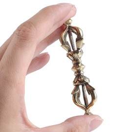 WGFOIP Brass Tibetan Buddhist Vajra Phurba 3.5in, Premium Craft, Hand Carved, Clear Details, Evil Clearing, Tibetan Buddhist Meditation Bell and Dorje Set