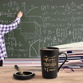 YHRJWN - Teacher Appreciation Gifts, The Influence of A Good Teacher Coffee Cup, Cool Gifts for Teachers, Teacher Gifts for Woman Men, Thank You Music Math Science Teacher Christmas Gifts 14Oz Black