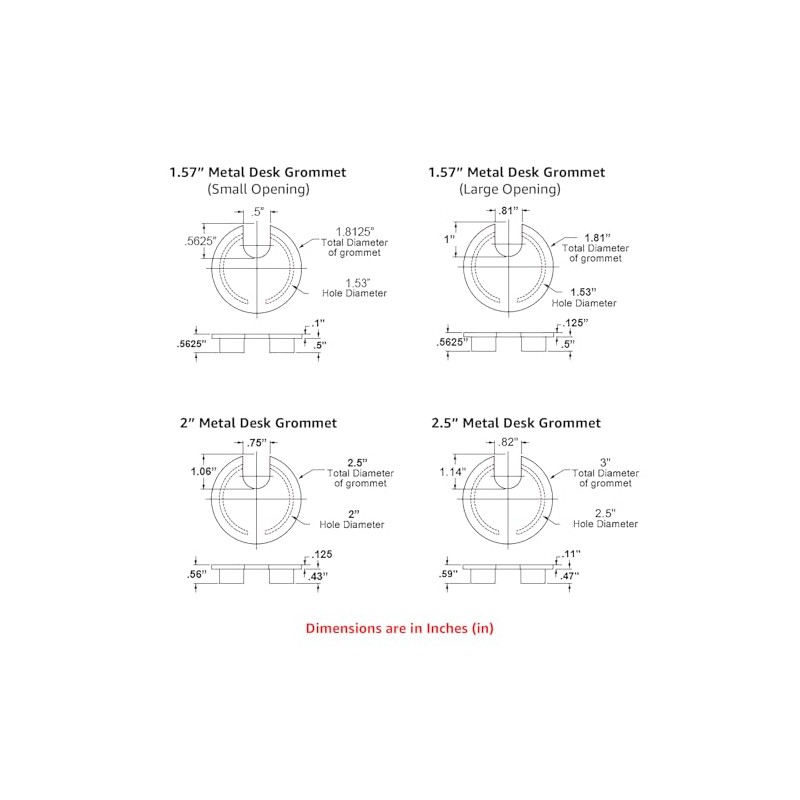 Electriduct 2" Metal Desk Grommet Cable Hole Cover Wire Cord