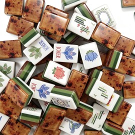 ,American Mahjong Set with 160 Tiles, Custom 4-Layer Mahjong Tiles,Emerald Green Mahjong,Acrylic Mahjong TilesColor: Wood Grain