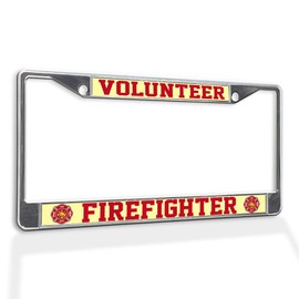 Fastasticdeals Metal Insert License Plate Frame Volunteer Firefighter A Weatherproof Car Accessories Chrome 2 Holes Solid Insert