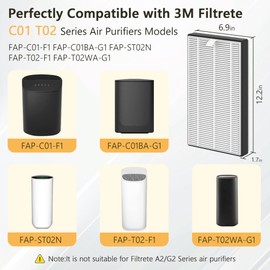 4 Packs F1 Repalcement Filter Compatible with 3M Filtrete C01 T02 Series FAP-C01-F1, FAP-T02-F1, FAP-C01BA-G1, FAP-T02WA-G1, FAP-ST02W and FAP-ST02N Air Purifi-er, Part# FAPF-F1-2P