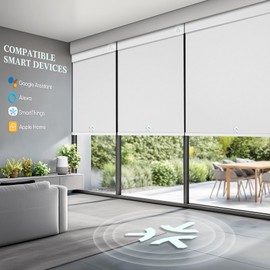 MUSCLEAREA Motorized Blinds with Remote, Hub-Free Smart Blinds Work with Alexa, Automatic Roller Shades for Windows with Matter Motor, Cordless Blackout Blinds, Solar Panel, Rechargeable, White, 20*72