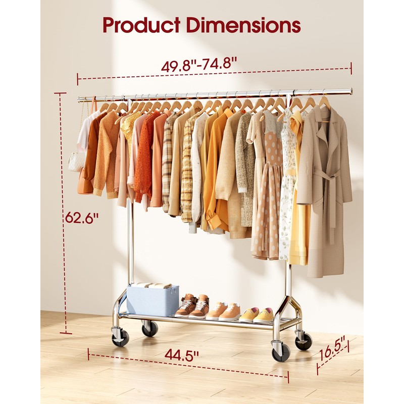 Sakugi Heavy Duty Clothes Rack - Garment Rack with Extendable