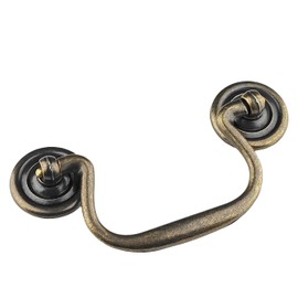 MuDuJia 4-Pack 3.5" Hole Centers Dark Antique Brass Hanging Ring Puller Drawer Pull Handle Cabinet Knob Gooseneck Puller Wardrobe Handle for Dresser Screw Pitch89mm (Antique Brass,4)