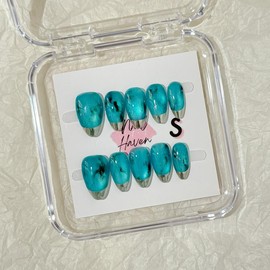 NailHaven｜ French Tip Collection｜ Press-On Nails - 10 Pcs Handmade Acrylic Nails with Cute Designs, Short Nails, and Nail Art, High Quality, Reusable:_FT-2-short almond_extra small