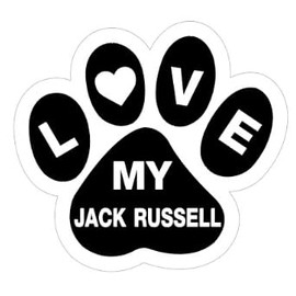 Jack Russell Dog Pawprint Sticker Paw Print - Dog Paw with Heart - I Love My Jack Russell - Sticker Sign Symbol Decal Car Automotive Vehicle Truck Gift