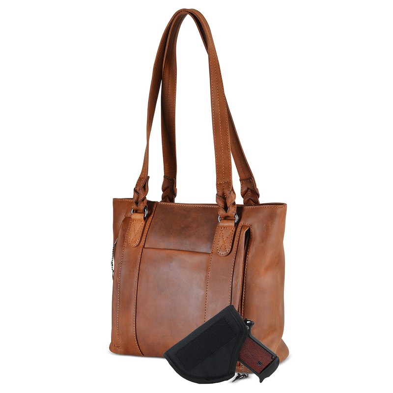 Lady Conceal Concealed Carry Peyton Leather Tote (Cognac)