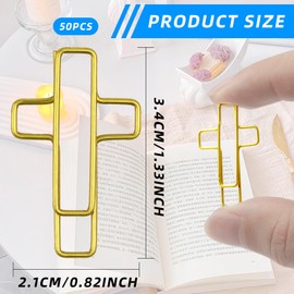 50 Pcs Cross Paper Clips, Golden Cross Paper Clips for Bible, Cross Bookmark Decorative Clip for Christian Office and Home Supplies, Journaling Papers Clip and Study Bookmarks Accessories