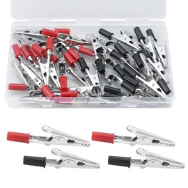 Pack of 32 Alligator Clips, Test Metal Crocodile Clips, Crocodile Clip Screw, Crocodile Clips for Crafts for Laboratory Tests, with Plastic Handle (Red & Black)