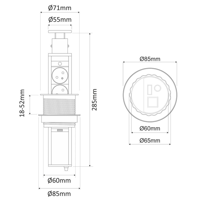 Lumonic LiftBox 3 x Schuko Sockets, Table Sockets, Black, 3