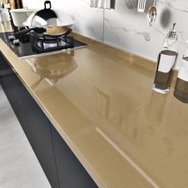 Wallercity Glossy Champagne Contact Paper 15.8''x315'' Self-Adhesive Waterproof Countertop Contact Paper for Bathroom Vinyl Waterproof Pure Champagne Wallpaper for Cabinets Drawers Wardrobe Desk Top