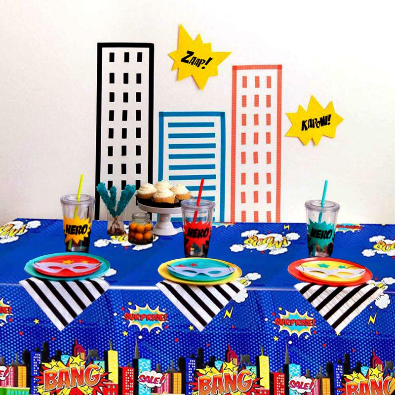 Roaring Good Time 2PCS Superhero Birthday Party Tablecloth Super Hero