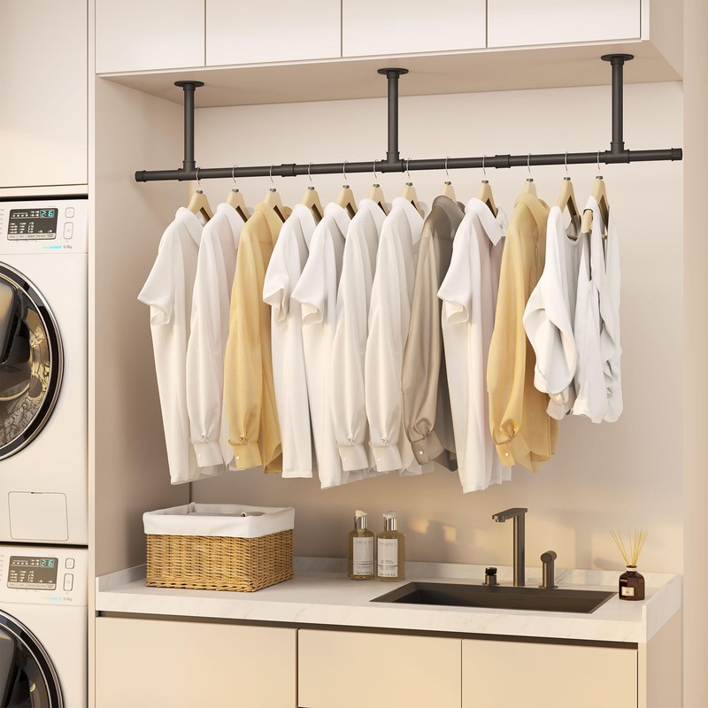 IBUYKE Industrial Pipe Clothes Rack, 61.4 Inch Wall Mounted Clothing
