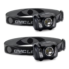 CYCLOPS 210 Lumen Headlamp, Tactical Durable Lightweight Compact Adjustable Stretch Headband Bright 3 Color LED Headlight, AAA Batteries Included, Pack of 2