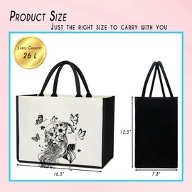 TRKAE Floral Butterfly Canvas Tote Bag, Aesthetic Beach Bag, Cute Birthday Gift For Women-W006