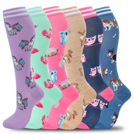 fenglaoda Compression Socks Women Men 6 Pairs, Knee High Best Support Circulation Socks for Running, Travel, Flight, Nurse