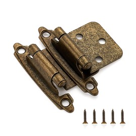 Ravinte 10 Pack (5 Pairs) 1/2" Overlay Cabinet Hinges, Self-Closing Semi-Concealed Face Mount, Antique Brass Decorative Hardware with Door Bumpers for Kitchen & Cupboard Doors