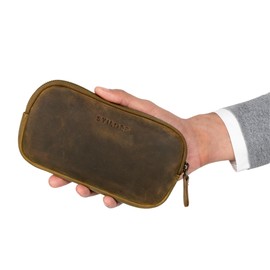 STILORD 'Mike' vintage leather case, ideal for pens, mobile phones, cosmetics, money, glasses, keys, pencil case, make-up bag, genuine leather, Medium - Brown, vintage