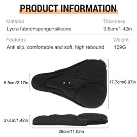 Fahrrad Gel Sattelbezug,Fahrradsitzbezug,28x17,7cm Fahrradsattel Überzug Gelüberzug,Sattelschutz für Fahrradsitz Polsterung,Sattelpolster Fahrrad Schwarz für Männer Frauen Rennradsättel Mountainbike
