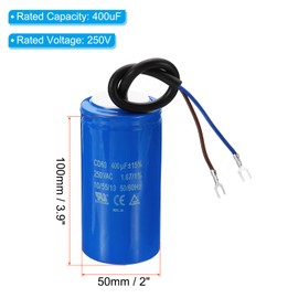PATIKIL CD60 Run Capacitor, 400uF 250VAC 50/60Hz Motor Starting Capacitor with 2 Wires for Air Compressor Motor Starts Running