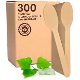 300 Eco-Friendly Disposable Birch Wood Spoons - 100% Natural, Biodegradable and Compostable for Use and Throwing