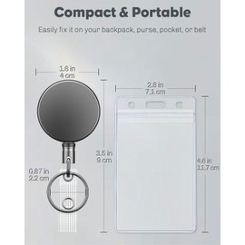 Pawfly 2 Pack Heavy Duty Metal Retractable Badge Reel with Clear Vertical Badge Holder Soft Waterproof Card Protector Retractable Keychain All Metal Casing with 27.5" Nylon Rope and Belt Clip