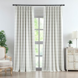 Vision Home Sage Green Plaid Linen Pinch Pleated Full Blackout Curtains Checkered Thermal Insulated Window Panels 95 inch for Bedroom Living Room Darkening Rustic Pleat Drapes with Hooks 40" Wx95 Lx2