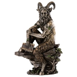 Top Collection Ancient Greek Mythology Pan Statue Holding Panpipes - God of The Wild & Nature Sculpture in Premium Cold Cast Bronze - 10.5-Inch Horned Pagan Collectible Figurine