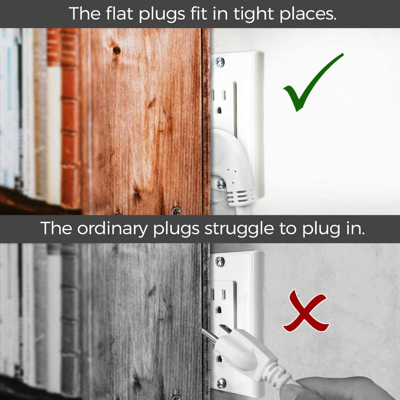 FIRMERST 1875W Flat Plug Extension Cord 3 Feet 14 AWG