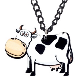 NEWEI Acrylic Cartoon Cow Dairy Cattle Necklace Chain Charm Pendants Collar Charm Farm Animal Jewelry for Women Gift