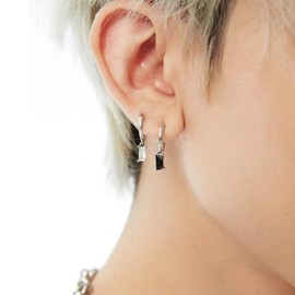 Small Black Drop Hoop Earrings - 925 Silver Dangle Earrings for Women - Hypoallergenic - 2PCS