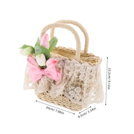 Baluue Pink Tulip Handcrafted Straw Handbag with Artistic Oil Painting Design Stylish Summer Tote for Beach Travel and Daily Outings