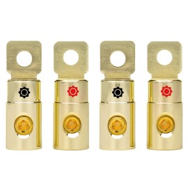 InstallGear 1/0 AWG Gauge Gold Ring Set Screw Battery Ring Terminals (4 Pack)