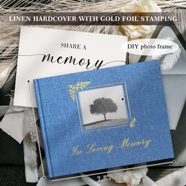 Lanpn Funeral Guest Book for Memorial Service, in Loving Memory Book for Funeral with Table Sign, Funeral Favors Sign in Books with Open Window for Guests Celebration of Life Guest Book, Blue