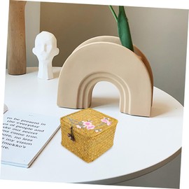 VILLFUL Woven Storage Basket Lid Makeup Organizer for Desktop and Bedroom Vintage Design Multi-functional Storage Bin for Sundries and Cosmetics Stylish Home Decor