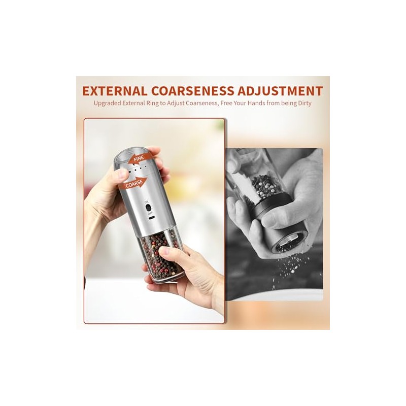 Automatic Gravity Salt and Pepper Grinder Set - Rechargeable &
